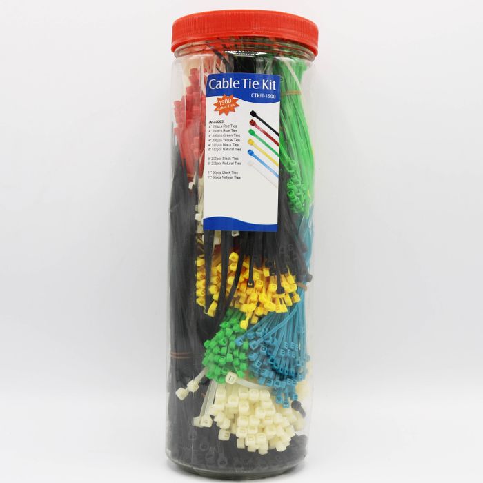 Jar of Assorted Cable Ties 600 Pieces Cable Ties in Assorted Sizes in Natural and Black Colors